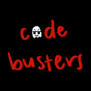 handwritten text that says 'code busters' but the o is a cool looking ghost