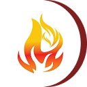 Illustrative flame in a circle. Red and yellow