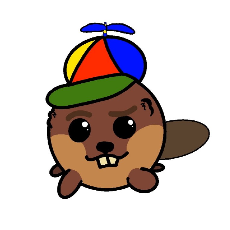 Illustrated, Very cute beaver in a propeller hat 