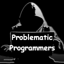 Dark and mysterious hacker-type with the label 'Problematic Programmers'